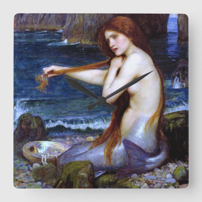 Horloge Carrée Waterhouse : La Sirène (Recto)