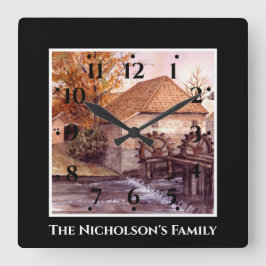 Horloge Carrée Watermill Watercolor