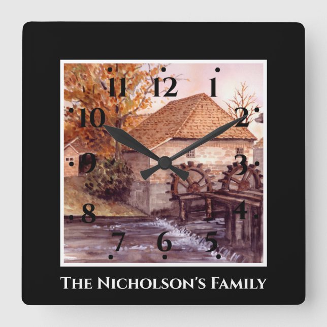 Horloge Carrée Watermill Watercolor (Recto)