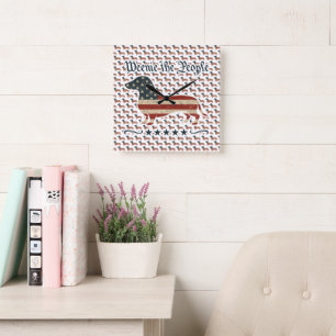 Horloge Carrée Weenie Le Peuple Dachshund 4 juillet