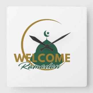 Horloge Carrée Welcome Ramadan Wall Clock – Islamic Mosque Cresce