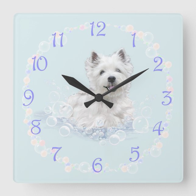 Horloge Carrée Westie Bath Time (Recto)