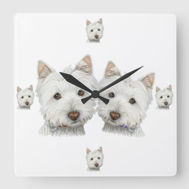 Horloge Carrée Westie Dogs Galore ! Wall Clock (Recto)