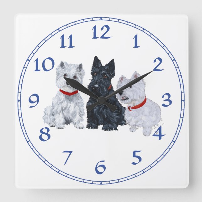 Horloge Carrée Westies and a Scottie Together (Recto)