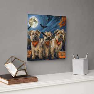 Horloge Carrée Wheaten Terrier Halloween Éffrayant