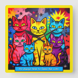 Horloge Carrée [Whimsical Cats] Modern Pop Art Colorful