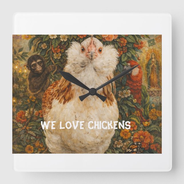 Horloge Carrée Whimsical Chicken Clock (Recto)