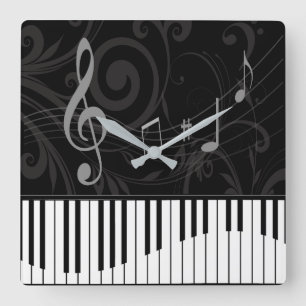 Horloge Carrée Whimsical piano and musical notes