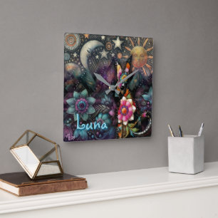 Horloge Carrée Whimsical Southwest Coyote Animal Personnalisé