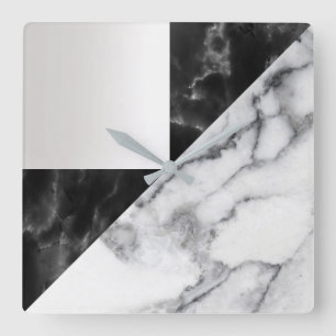 Horloge Carrée White Carrara Marble Gray Geometry Black Luxury
