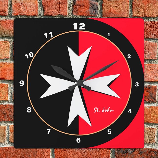Horloge Carrée White Maltese Cross & Malta flag (Créateur téléchargé)
