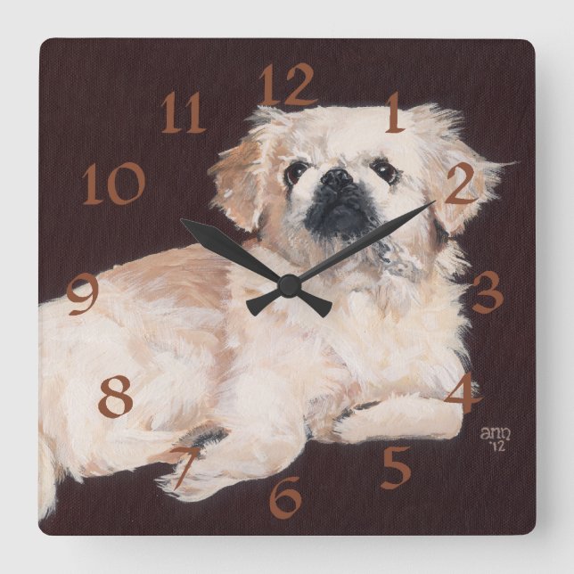 Horloge Carrée White Pekingese Clock (Recto)