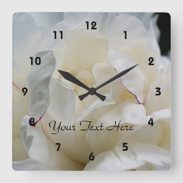 Horloge Carrée White Peony Flower (Recto)
