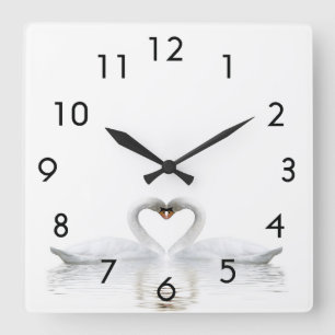 Horloge Carrée White swans in love