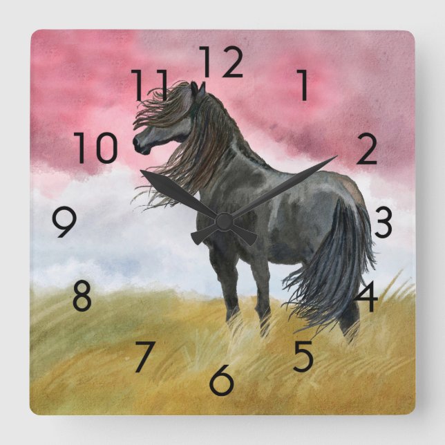 Horloge Carrée Wild Black Horse Mustang (Recto)