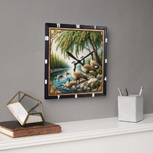 Horloge Carrée Wilderness des oies rustiques