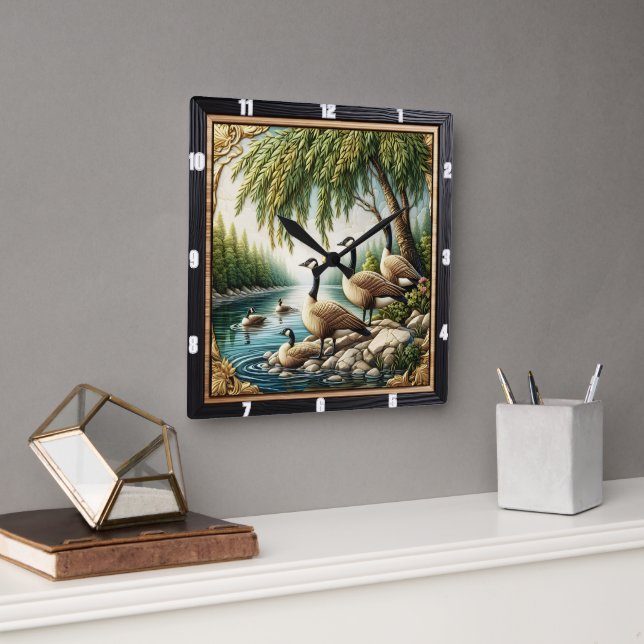 Horloge Carrée Wilderness des oies rustiques (Bureau)