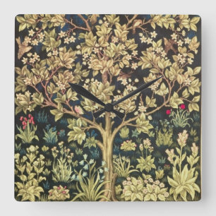 Horloge Carrée William Morris Tree of Life Floral Vintage