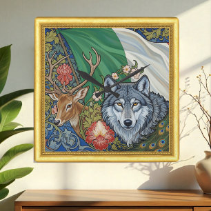 Horloge Carrée Wolf & Deer italien, Art Nouveau, Patriotique mode