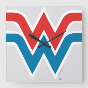 Horloge Carrée Wonder Woman logo rouge blanc et bleu