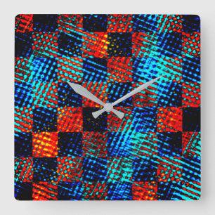 Horloge Carrée Xadrez azul, laranja, faux sujo ou manchado.