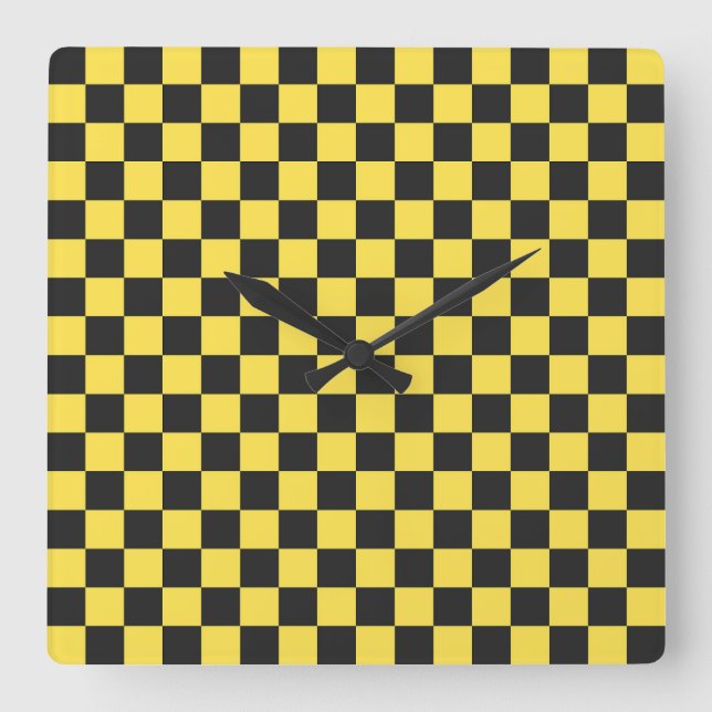 Horloge Carrée Yellow and black checkerboard pattern (Recto)