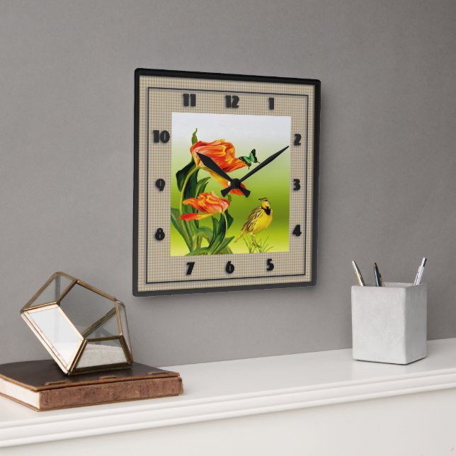 Horloge Carrée Yellow canarie (Bureau)