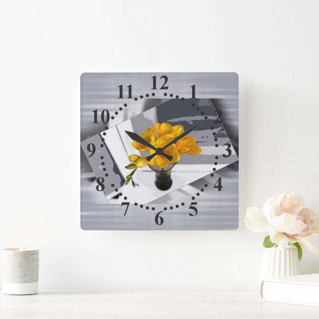 Horloge Carrée Yellow freesia (Maison)