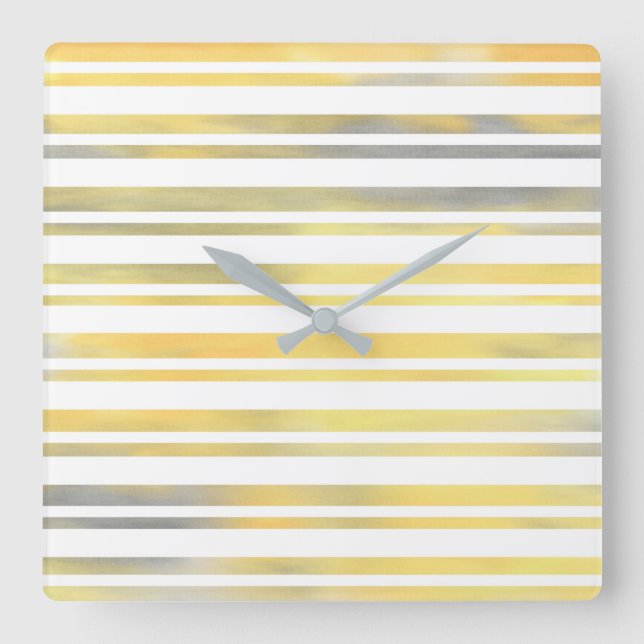 Horloge Carrée Yellow Gray and White Stripes (Recto)