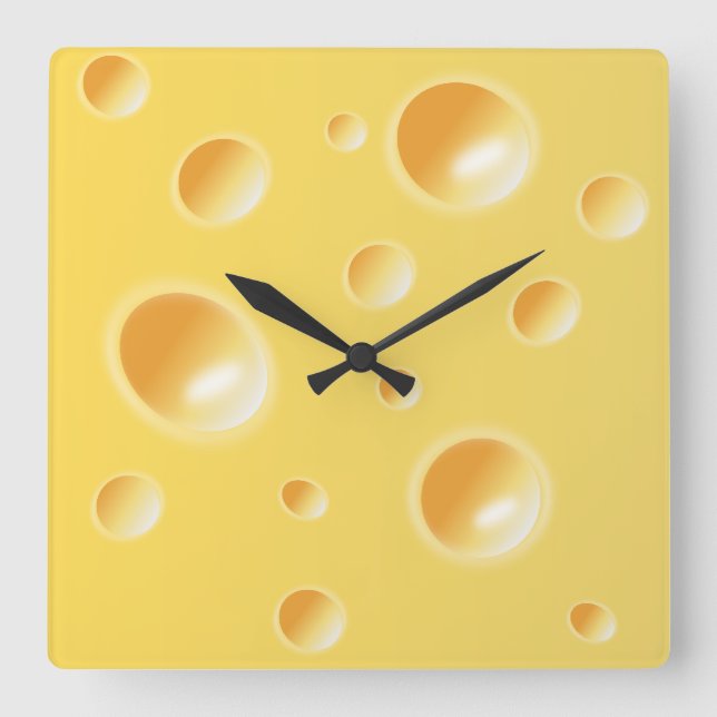 Horloge Carrée Yellow Swiss Cheese Texture Unique Kitchen Clock (Recto)