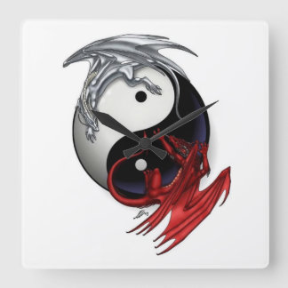 Horloge Carrée Yin Yang Clock : Fire and Ice Dragons