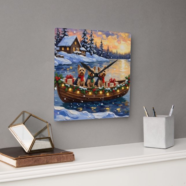 Horloge Carrée Yorkipoo Christmas Boat Holiday (Bureau)