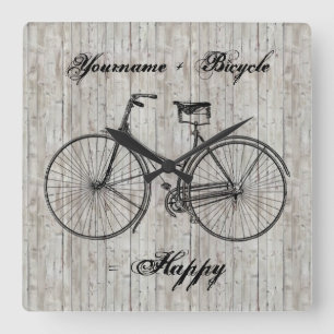 Horloge Carrée You Plus Bicycle Equals Happy Antique