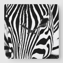 Horloge Carrée Zebra portrait noir et blanc