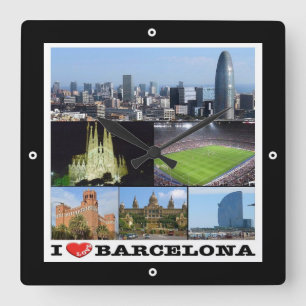 Horloge Carrée zES022 j'aime BARCELONE, Espagne, Europe,