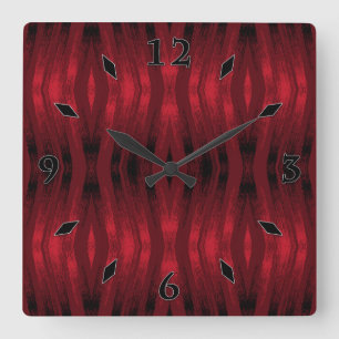 Horloge Carrée Zigzag ikat rouge et noir