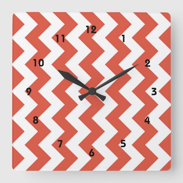 Horloge Carrée Zigzag orange et blanc (Recto)