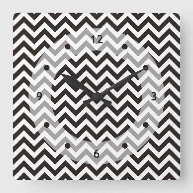 Horloge Carrée ZIGZAG pattern - black + your background & ideas (Recto)
