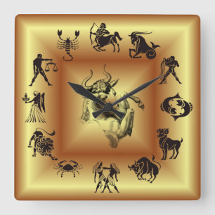 Horloge Carrée Zodiaque d'or ~ Signes astrologiques ~ Taurus ~