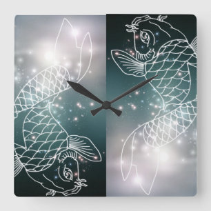 Horloge Carrée zodiaque Poissons d'astrologie de zodiaque de