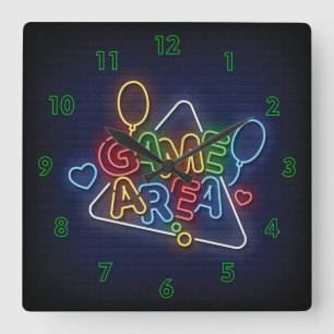 Horloge Carrée Zone de jeu de signaux en néon simulé très Cool et