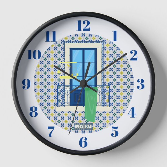 Horloge Carrelage portugais et balcon de fenêtre avec oise (Recto)