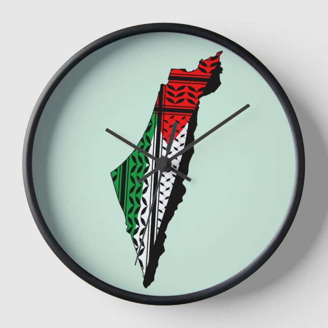 Horloge Carte de Palestine avec drapeau et Motif Keffiyeg (Recto)