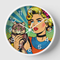 Cartoon Comic Pop Art Femmes tenant un chat