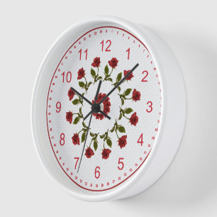 Horloge Cercle floral des Roses rouges, Motif lattice blan