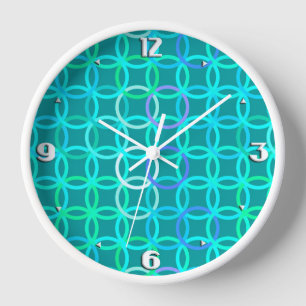 Horloge Cercles modernes du milieu du siècle, turquoise et