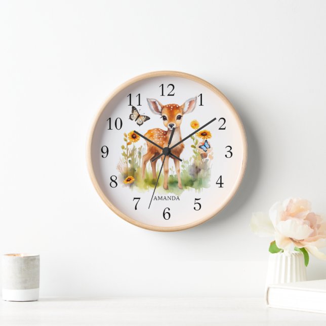 Horloge Cerfs et papillons animaux de bois mignons (Maison)