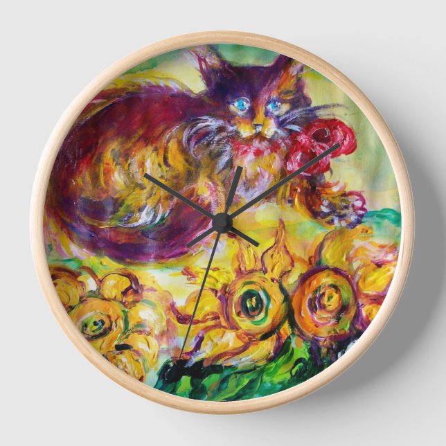 HORLOGE CHAT AVEC RIBBON ROUGE ET SOUFFRES (Recto)