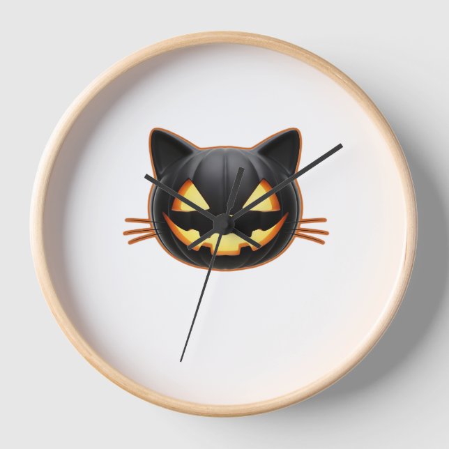 Horloge Chat noir Jack o'Lantern Emoji T-shirt classique (Recto)