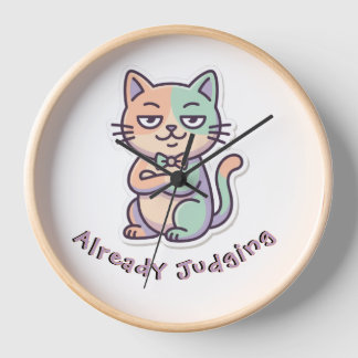 Horloge Chat Sarcasique Déjà en Train de Juger